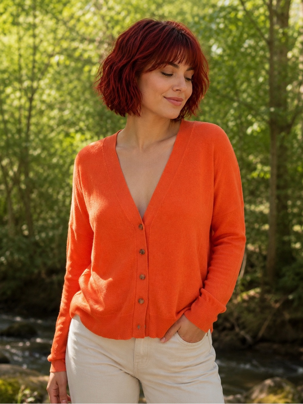 Ann Taylor Factory Orange Linen Blend Button Front Cardigan Size L